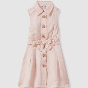 Reiss Girl's Pink Milena Viscose-Linen Belted Collared Button Dress Size 9-10 Yr